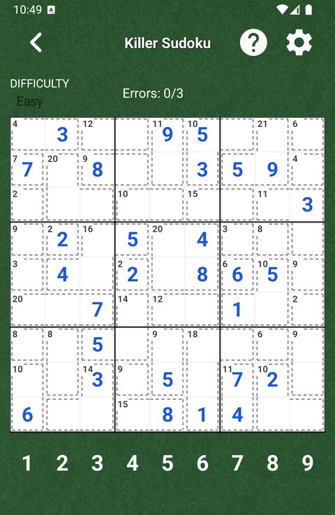 Killer Sudoku gameplay screenshot