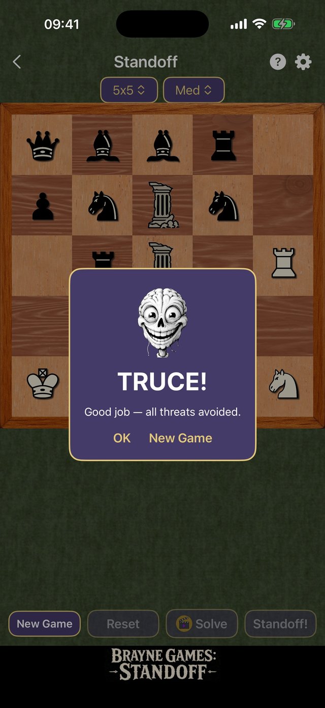 A solved Standoff board — a perfect truce