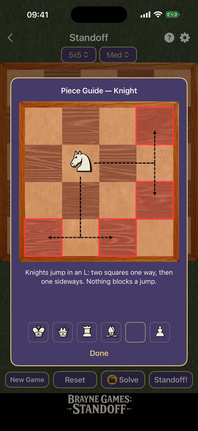 The piece guide showing threatened squares